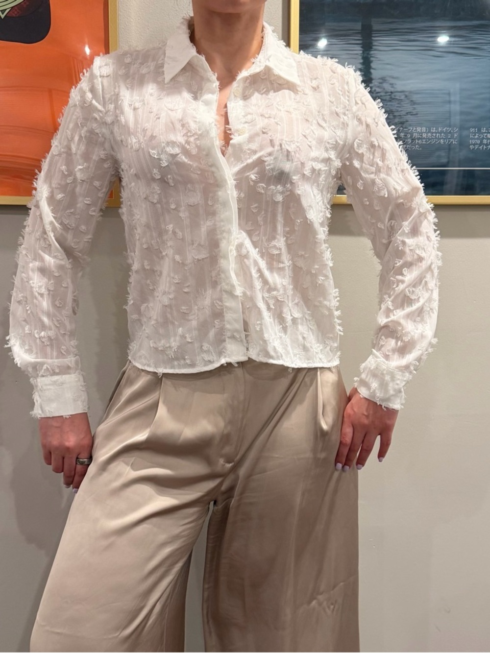 ZARA Button Up Lace Top - WHITE